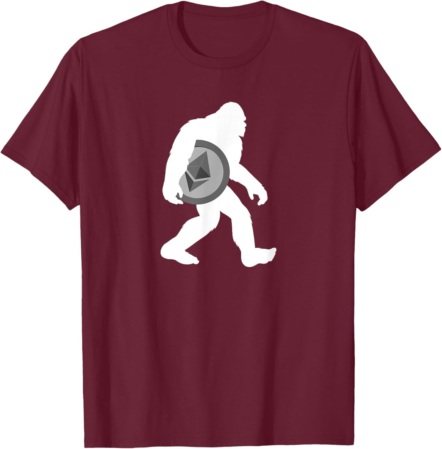 Ethereum Bigfoot holding Ethereum T-Shirt - T-Shirt | Maroon