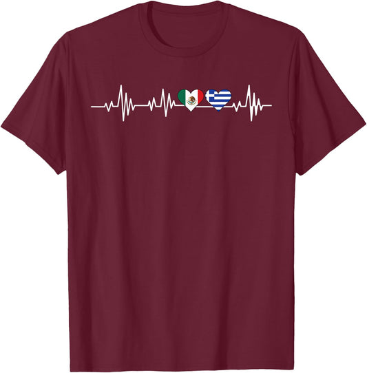 mexican and greek hearts Mexico Greece T-Shirt - T-Shirt | Maroon
