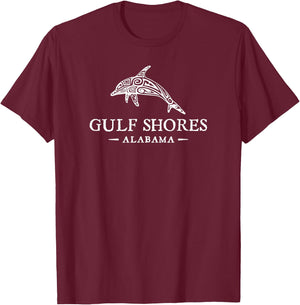 Gulf Shores Alabama Retro Dolphin Travel Vacation Souvenir T-Shirt - T-Shirt | Maroon