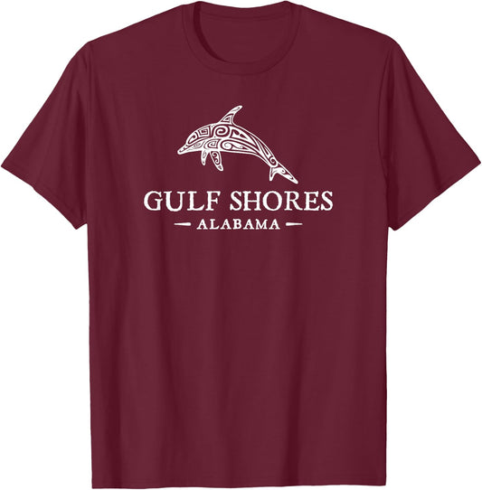 Gulf Shores Alabama Retro Dolphin Travel Vacation Souvenir T-Shirt - T-Shirt | Maroon