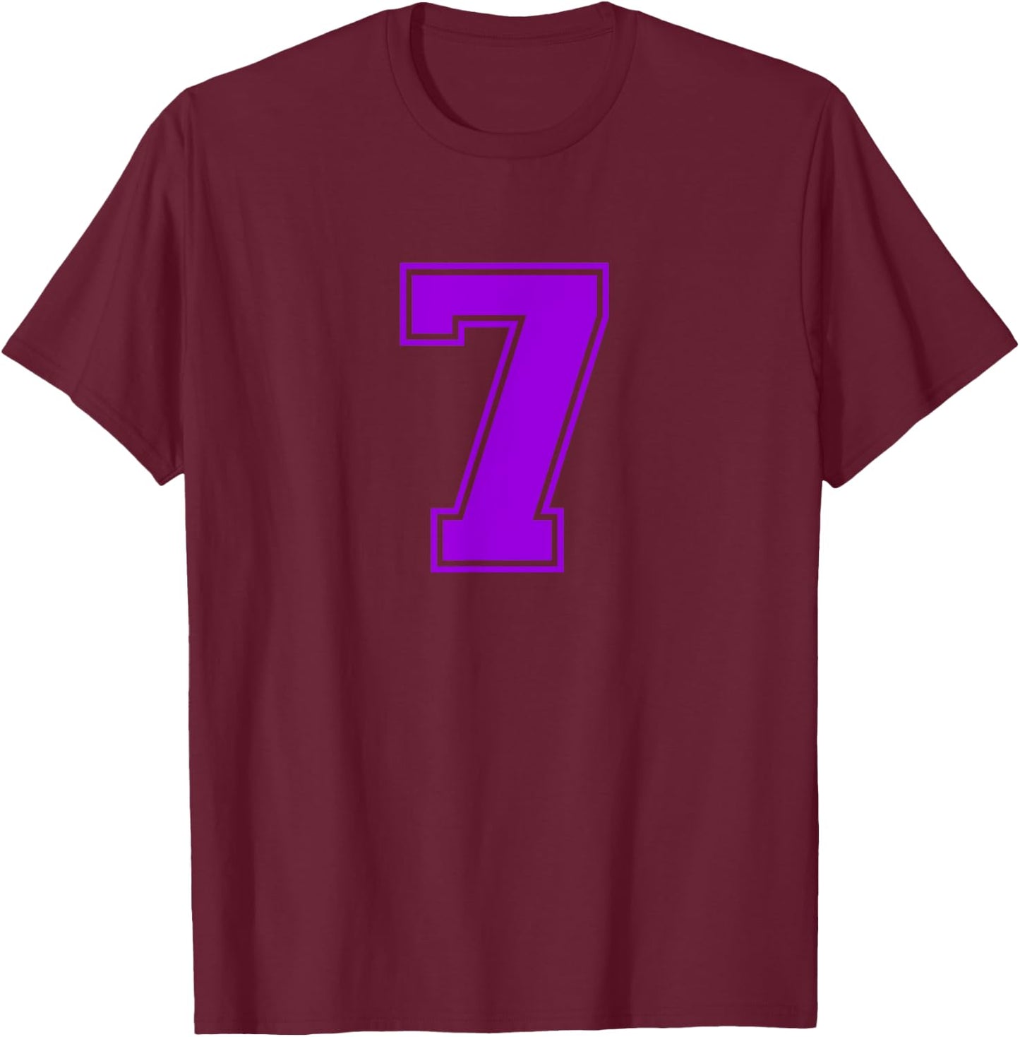 Number #7 Purple Sports Fan Jersey Number T-Shirt - T-Shirt | Maroon