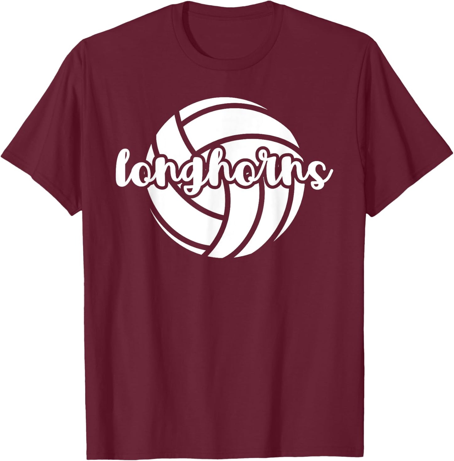 Longhorns Volleyball Team Mascot School Spirit Game Night T-Shirt - T-Shirt | Maroon