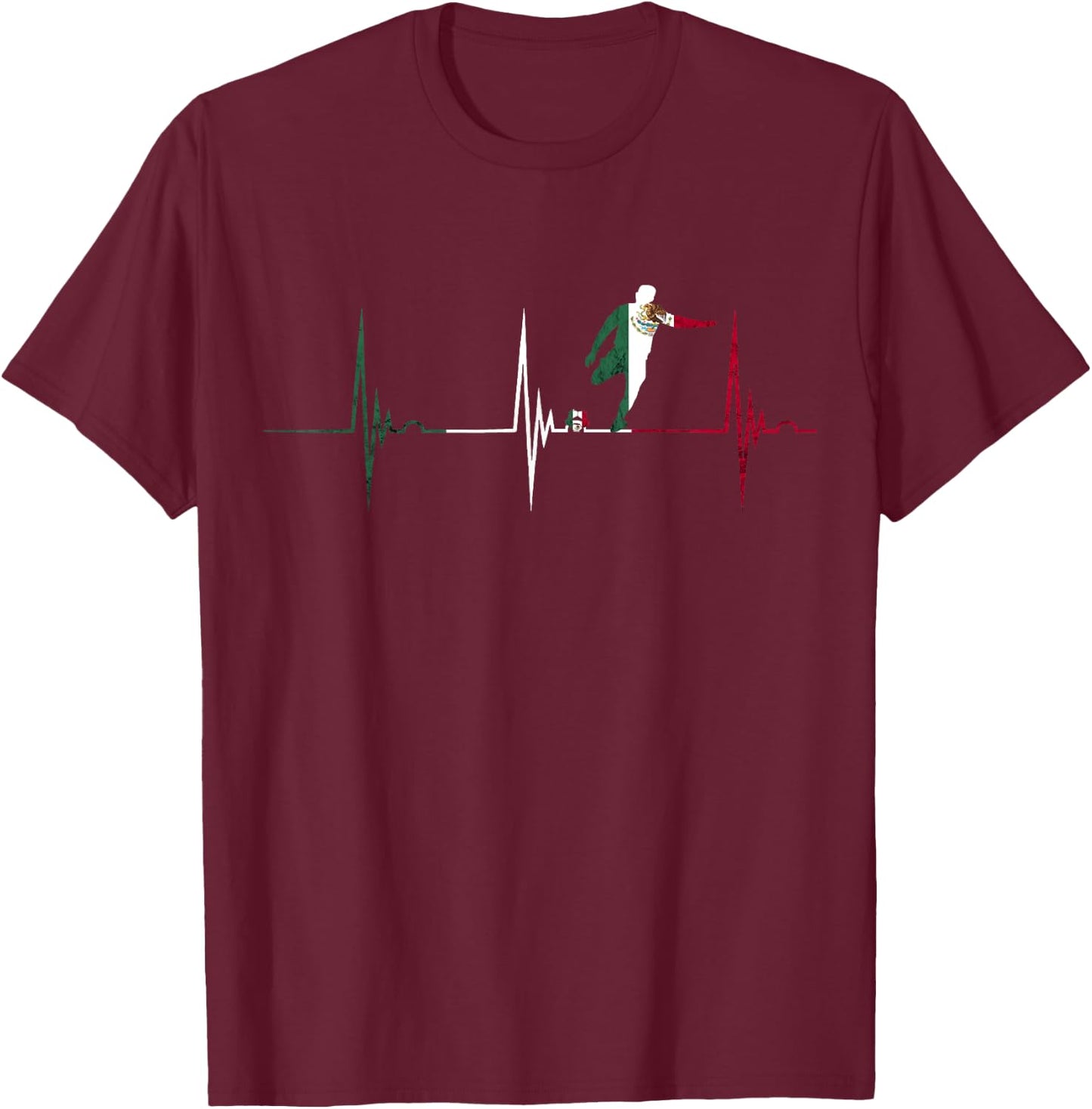 Heartbeat EKG Pulse Mexico Mexican Flag Mexican Soccer Team T-Shirt - T-Shirt | Maroon