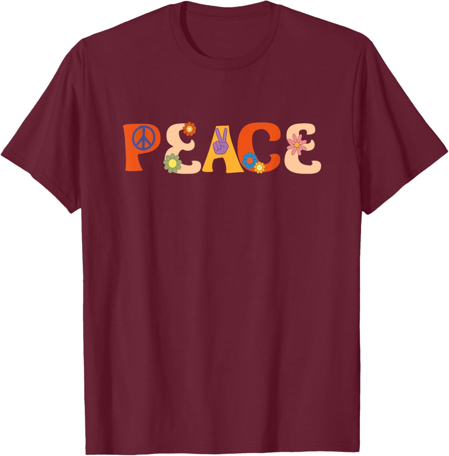 Peace Sign Hippie T-Shirt - T-Shirt | Maroon