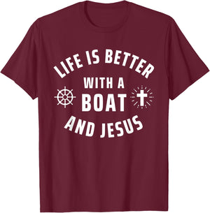Boat And Jesus Boating Religious Captain Sailor Boater T-Shirt - T-Shirt | Maroon