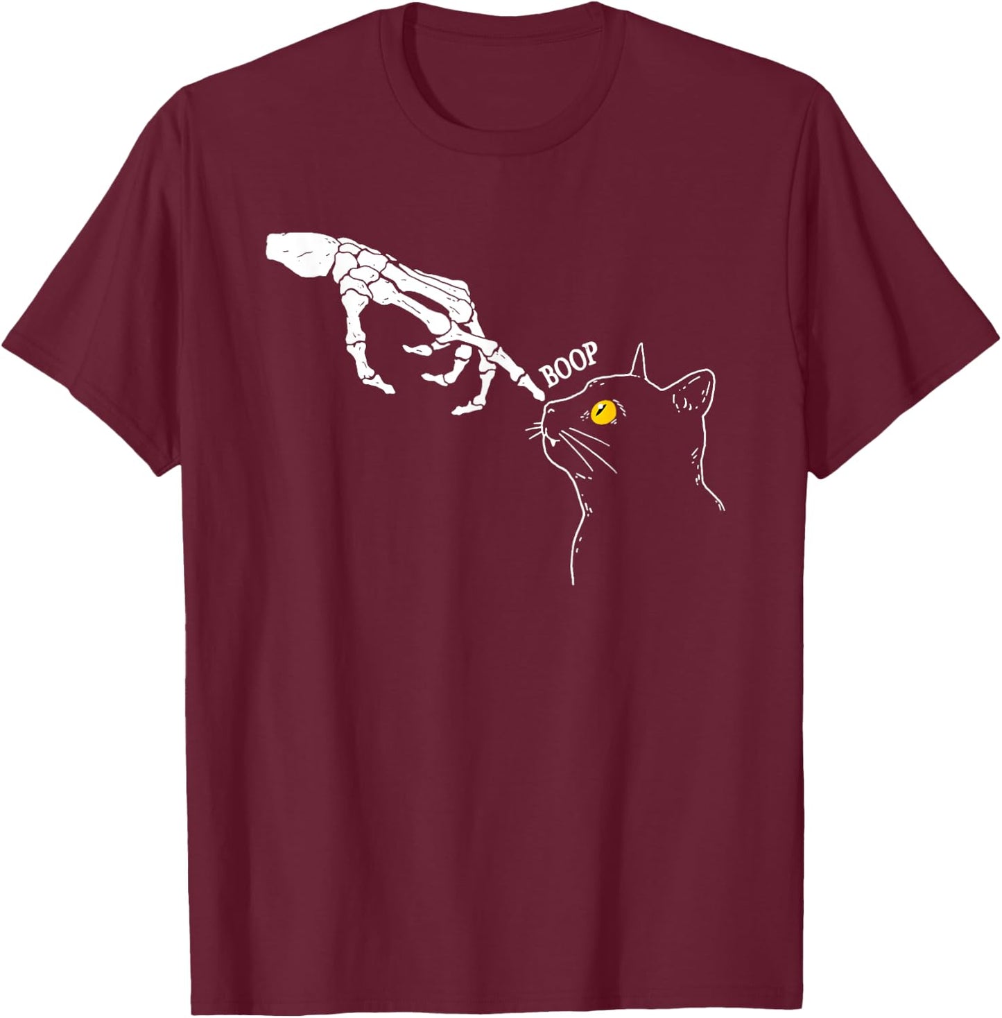Skeleton Hand Cat Boop Black Cat Funny Feline Men Women T-Shirt - T-Shirt | Maroon