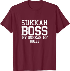 Happy Sukkot Sukkah Boss My Sukkah My Rules Lulav Etrog T-Shirt - T-Shirt | Maroon