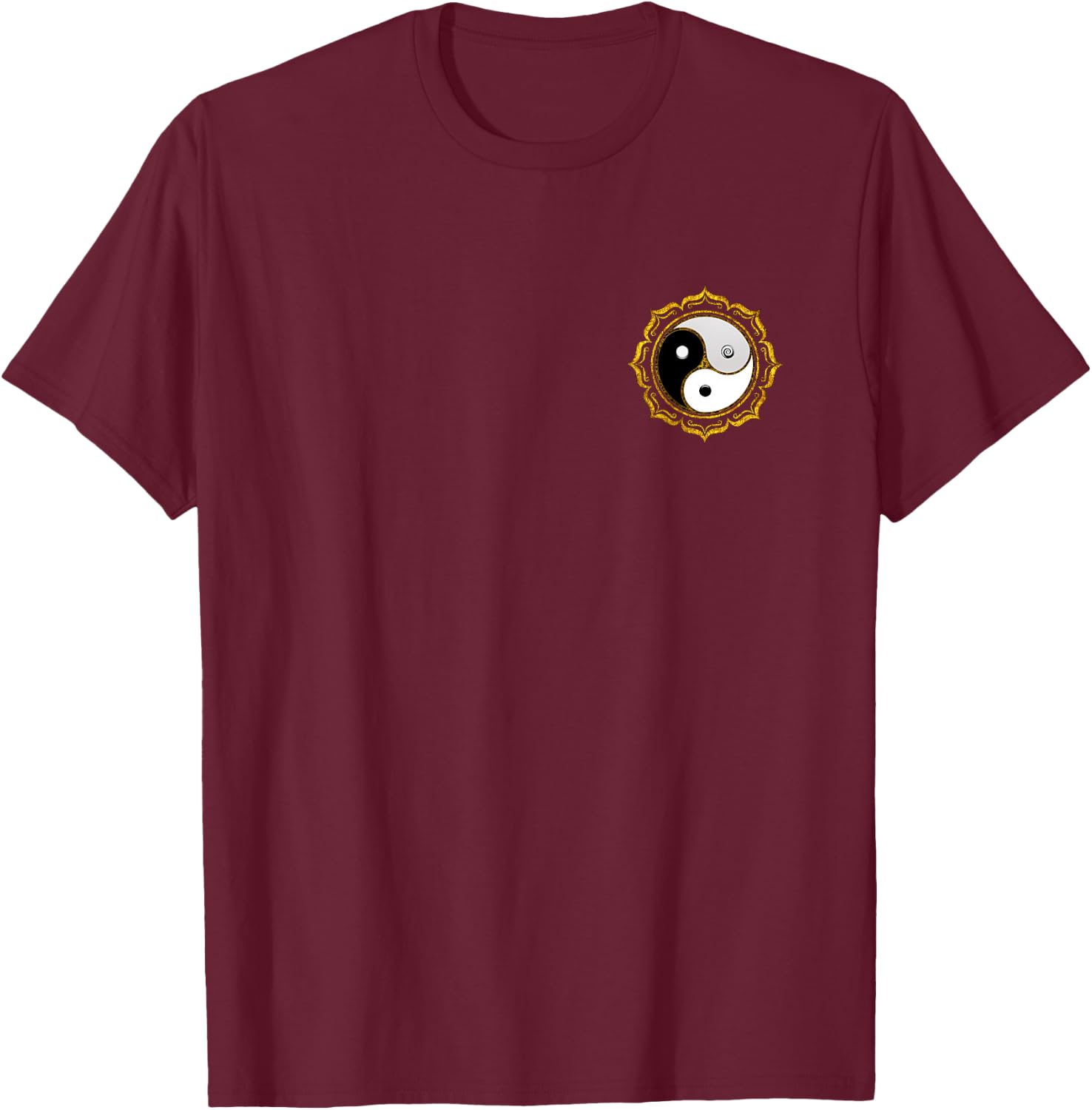 Triple Yin Yang, Lotus flower, Gankyil, Zen, Buddhism, Tao T-Shirt - T-Shirt | Maroon