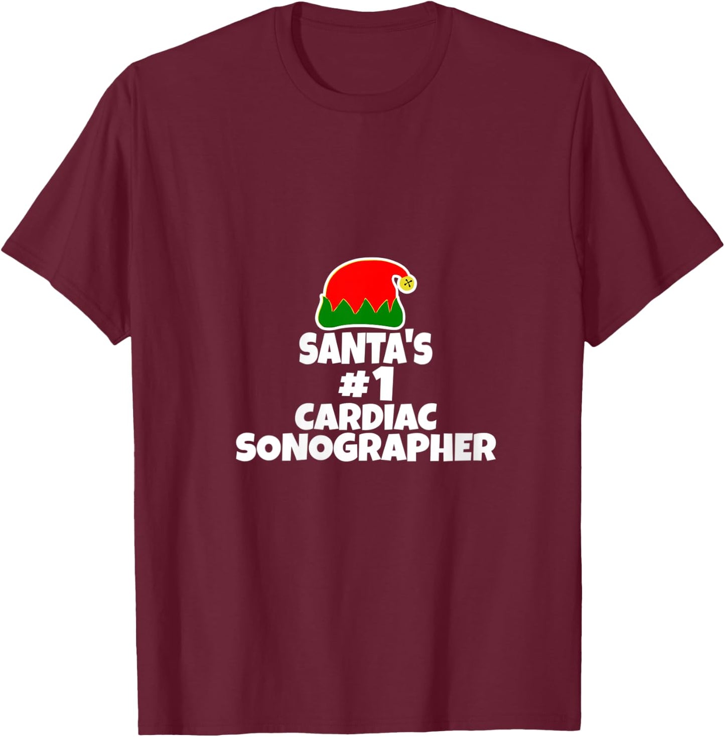 Santa's #1 Cardiac Sonographer Echo Tech Christmas Holiday V-Neck T-Shirt - T-Shirt | Maroon