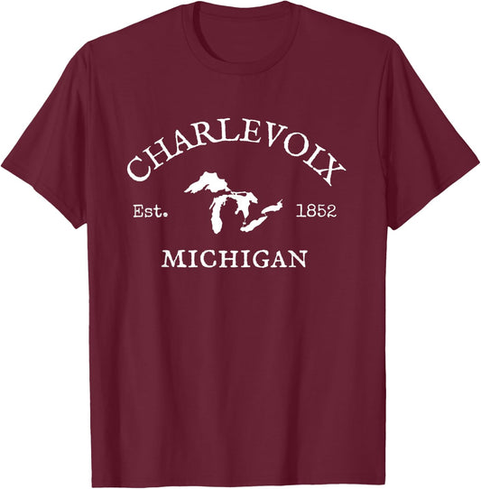Michigan Michigander Great Lakes Charlevoix Souvenir Gift T-Shirt - T-Shirt | Maroon