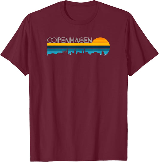 Copenhagen Skyline - Vintage Retro Sunset Kopenhagen T-Shirt - T-Shirt | Maroon
