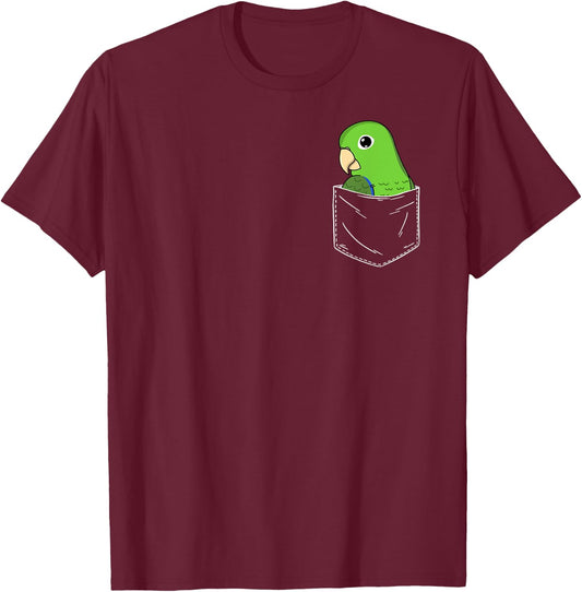 Cute Parrot In A Pocket I Green Parrotlet T-Shirt - T-Shirt | Maroon
