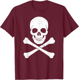 Skull & Cross Bones Vintage Pirate Halloween Lazy Costume T-Shirt - T-Shirt | Maroon