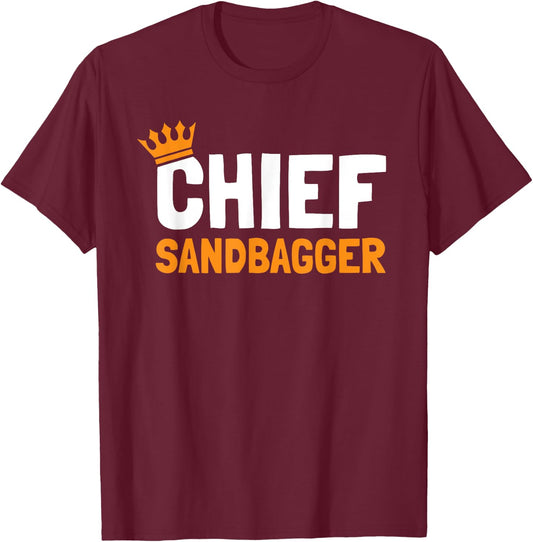 Chief Sandbagger Golf - -Adults, Black, Small T-Shirt - T-Shirt | Maroon