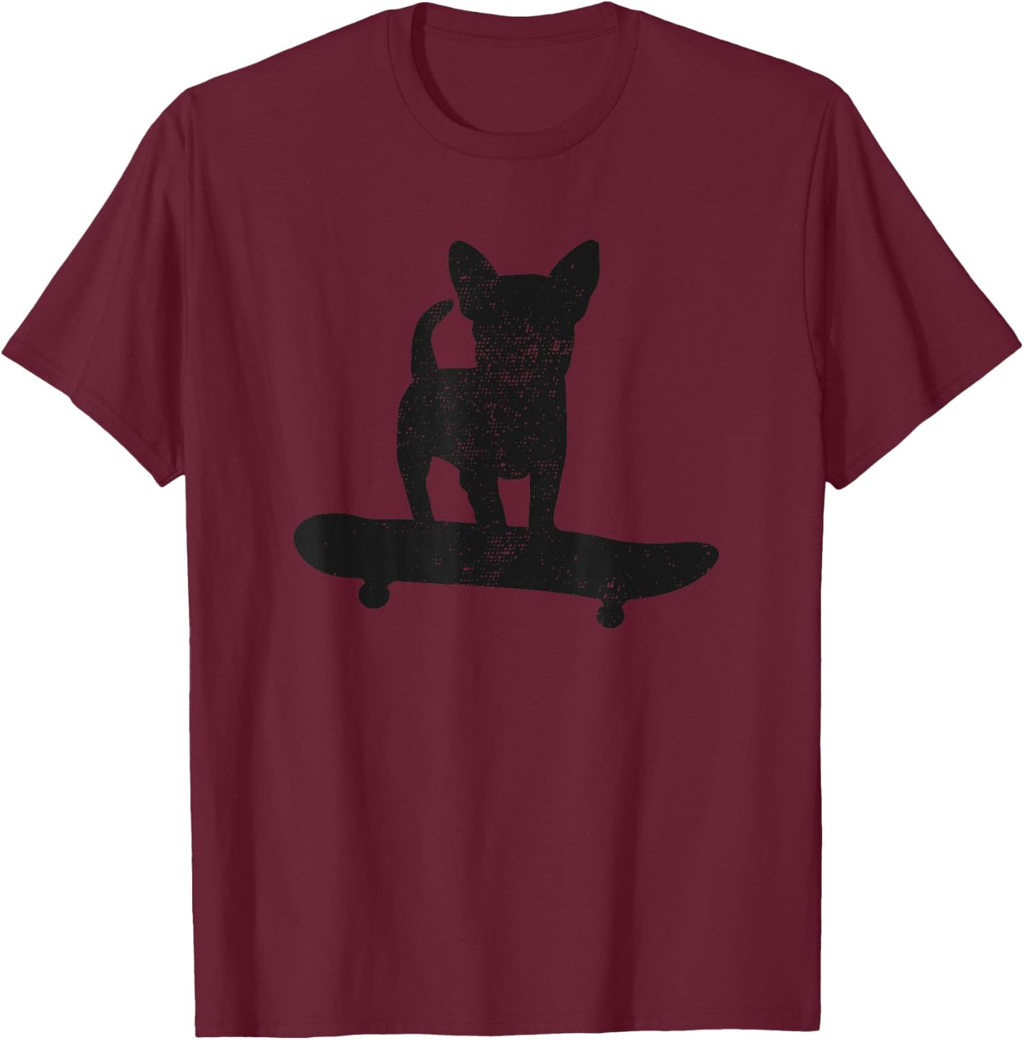 Chihuahua Dog Riding Skateboard Funny Dog Lover Graphic Men Women Kids T-Shirt - T-Shirt | Maroon
