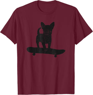 Chihuahua Dog Riding Skateboard Funny Dog Lover Graphic Men Women Kids T-Shirt - T-Shirt | Maroon
