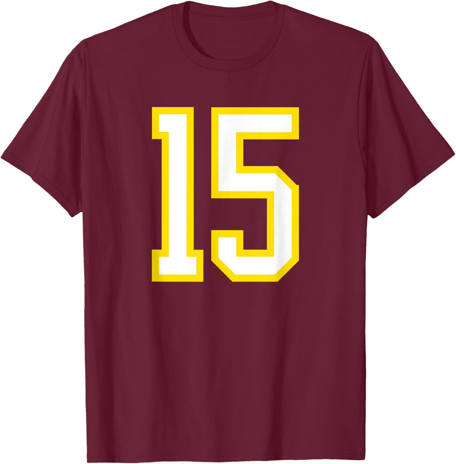 Jersey Number #15 Yellow White Birthday Sports Number 15 T-Shirt - T-Shirt | Maroon