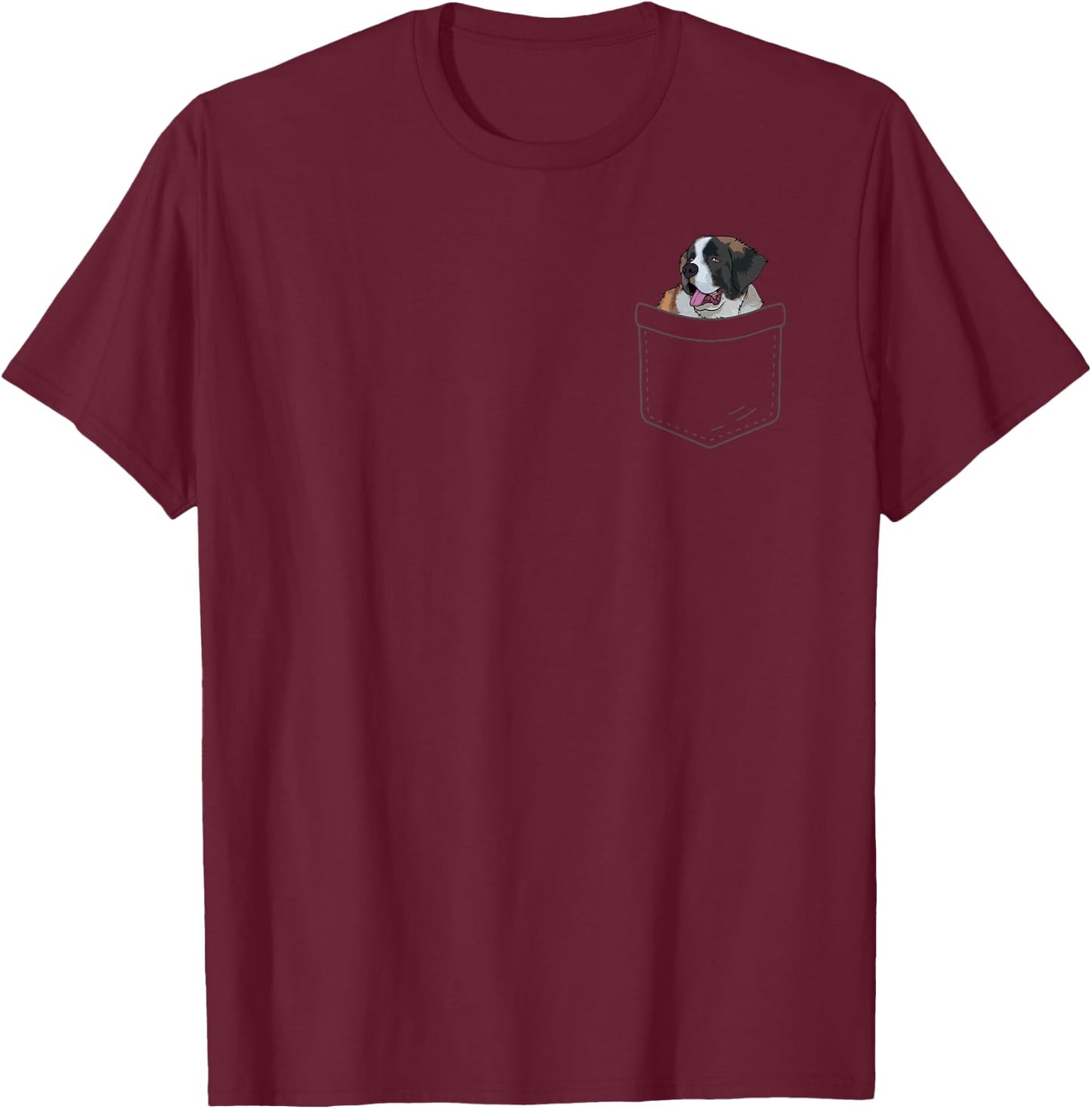 Funny Saint Bernard Art Men Women St. Bernard Dog in Pocket T-Shirt - T-Shirt | Maroon