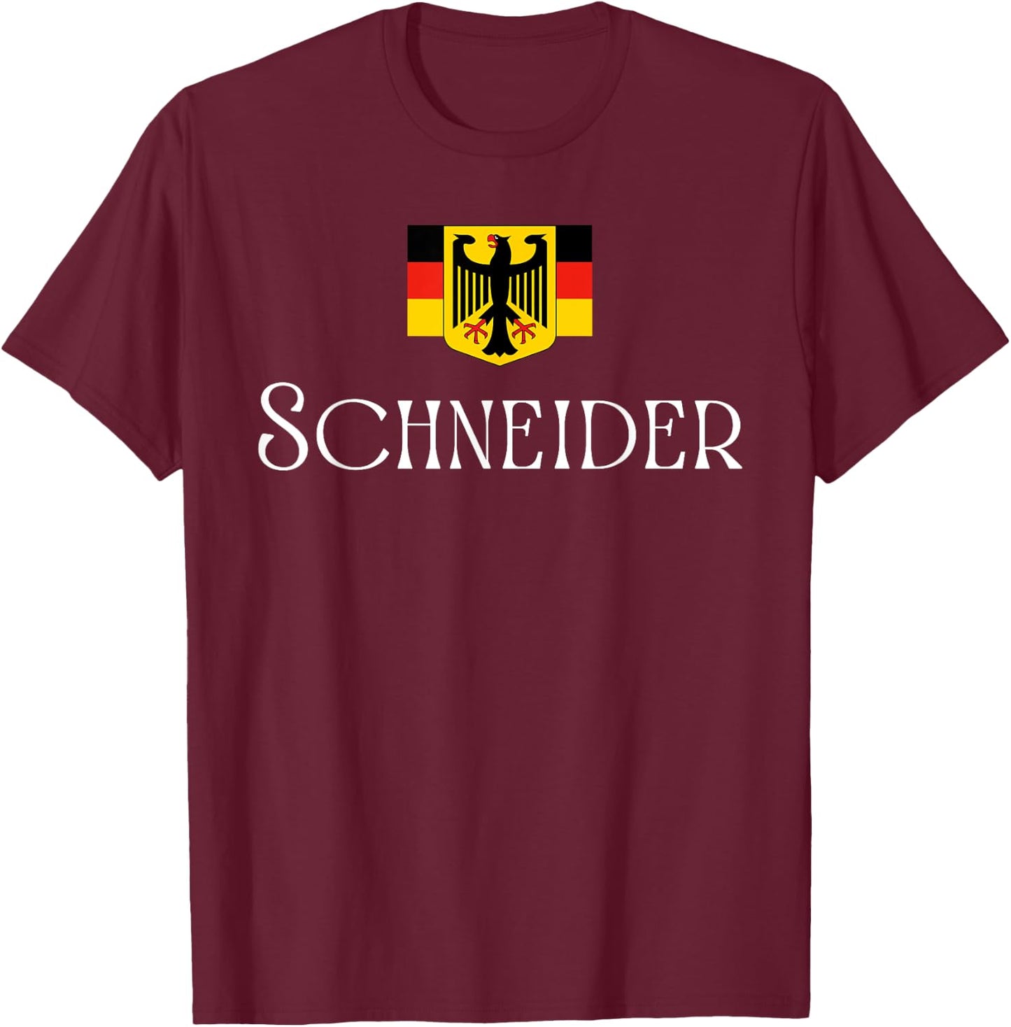 Schneider Surname German Family Name Heraldic Eagle Flag T-Shirt - T-Shirt | Maroon