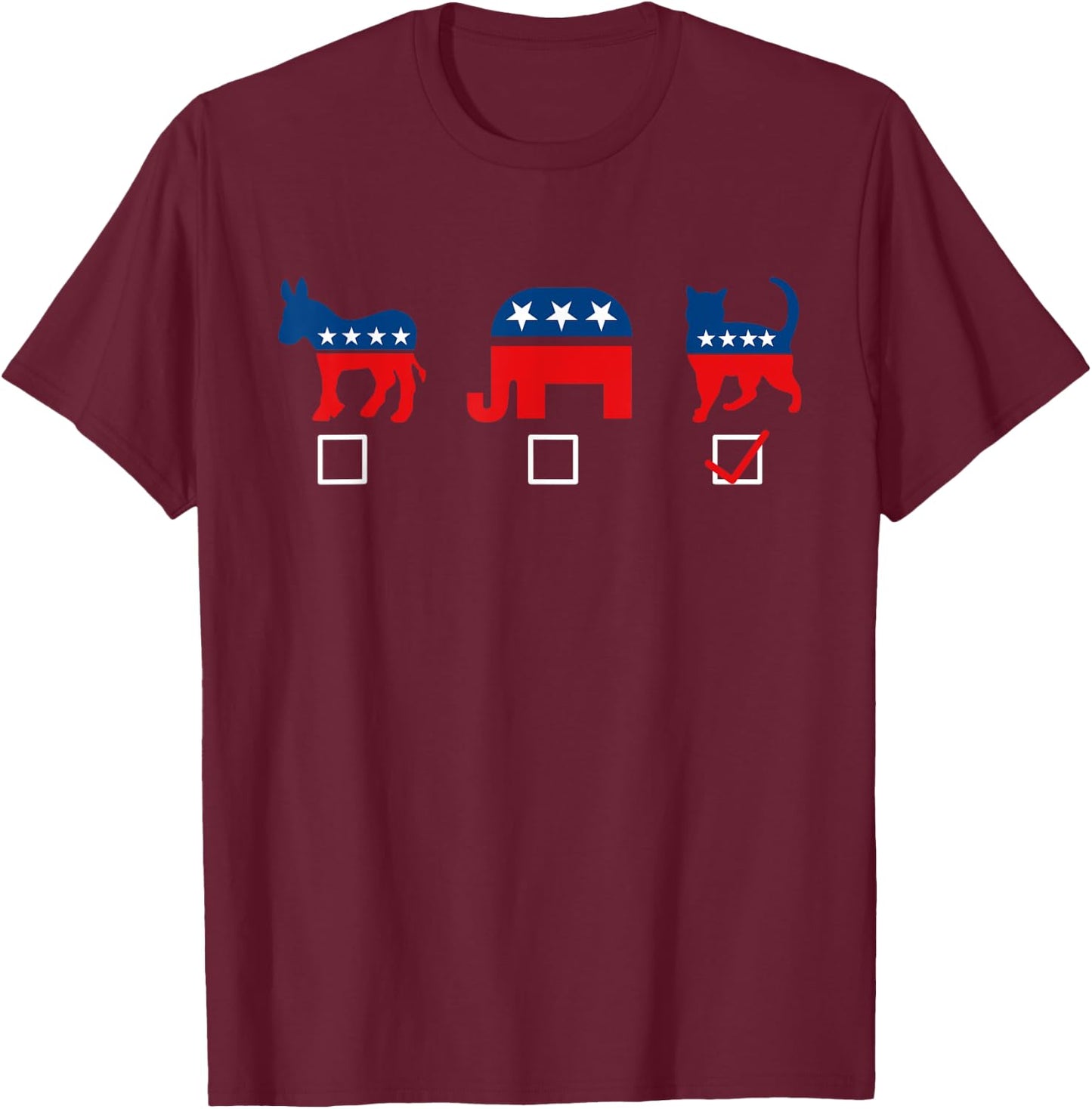Donkey Elephant Cat Lady Vote For Cat Funny Voting Joke T-Shirt - T-Shirt | Maroon