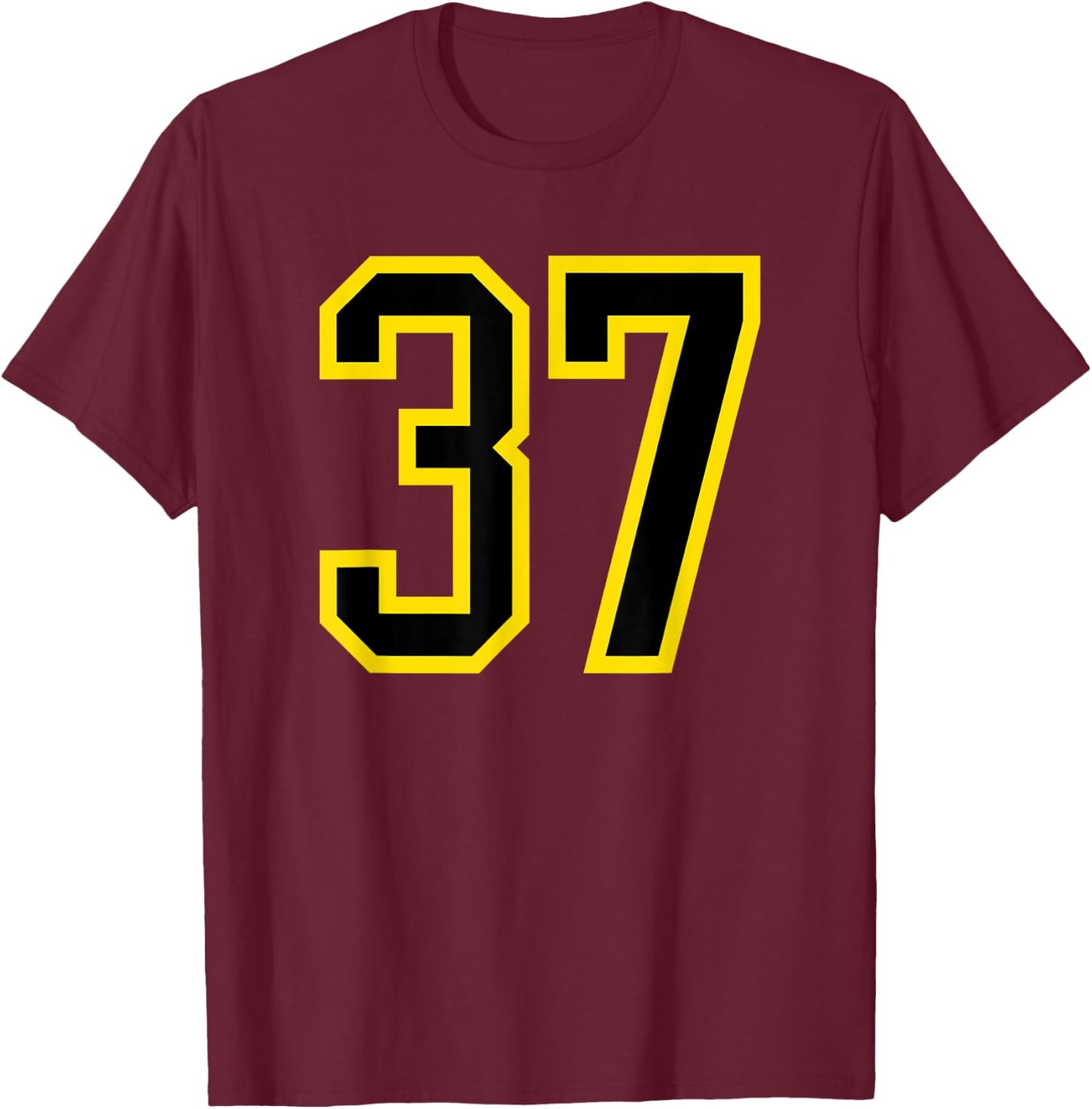 Jersey Number #37 Yellow Black Birthday Sports Number 37 T-Shirt - T-Shirt | Maroon