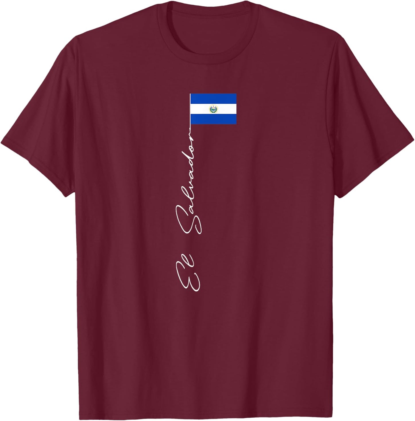 El Salvador Signature Flag Pole Patriotic El Salvador Flag T-Shirt - T-Shirt | Maroon