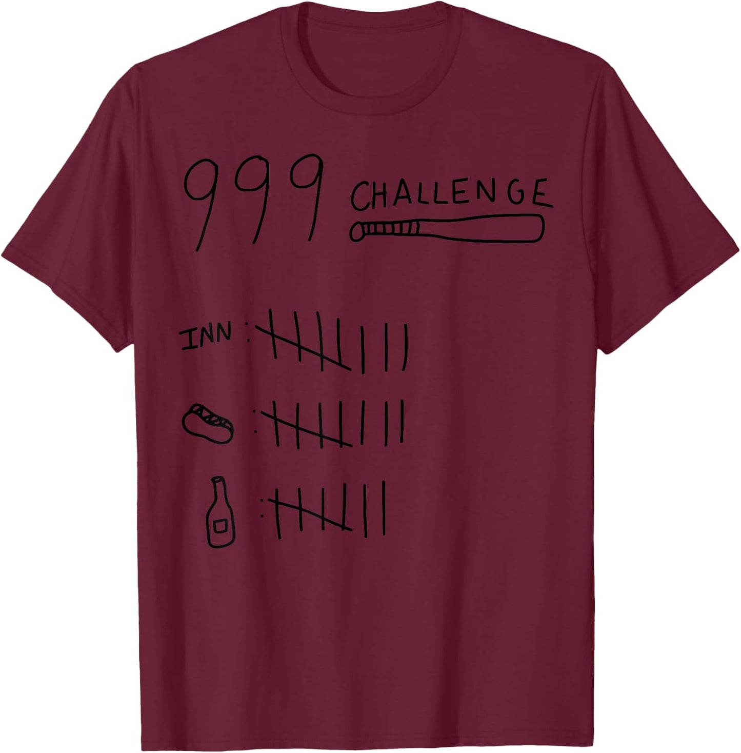 999 Challenge 9 Beers 9 Innings 9 Hotdogs T-Shirt - T-Shirt | Maroon