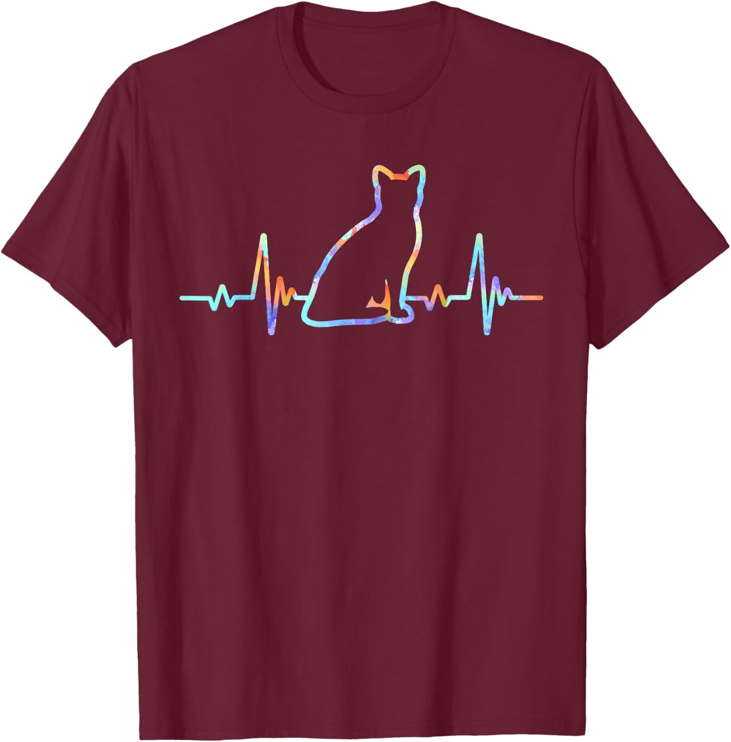 Heartbeat Cat Lover Animal Silhouette Cute Cat T-Shirt - T-Shirt | Maroon