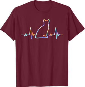 Heartbeat Cat Lover Animal Silhouette Cute Cat T-Shirt - T-Shirt | Maroon