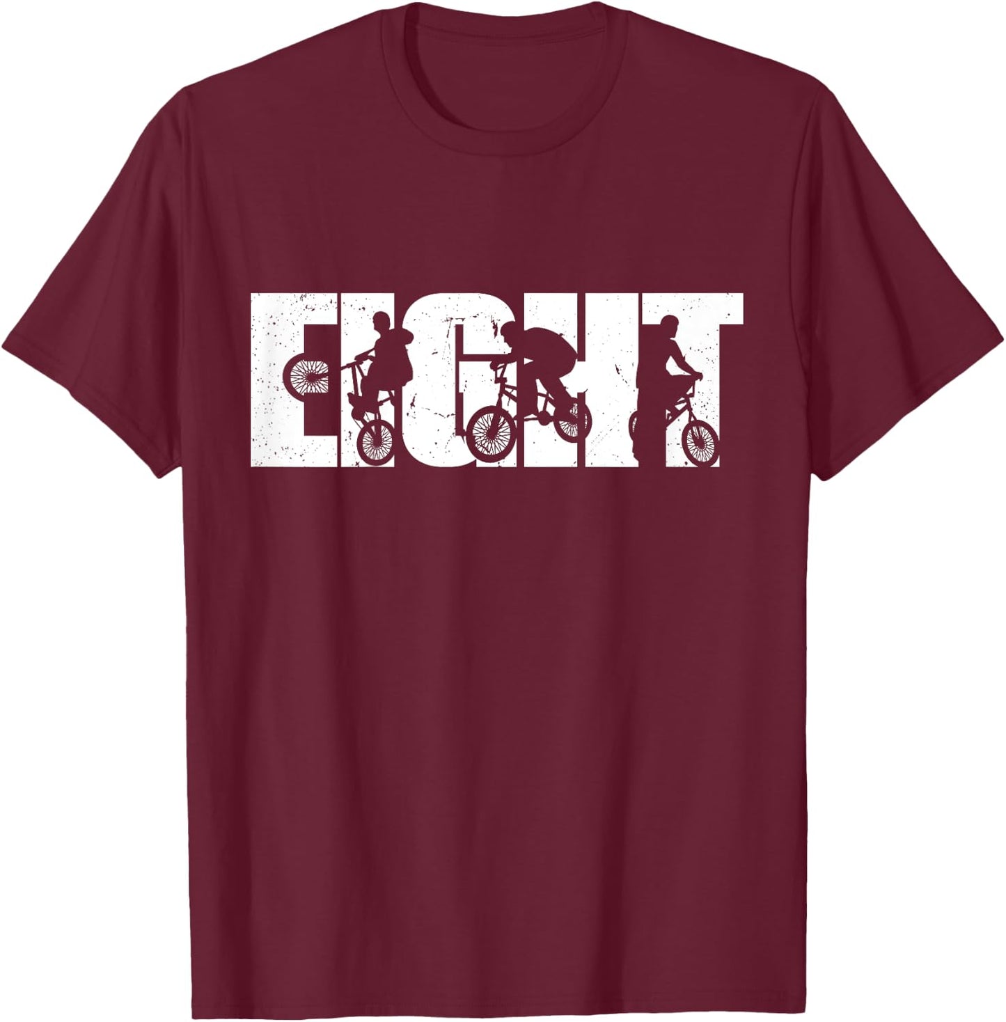 Kids 8 Year Old BMX Rider Birthday Party Boys Dirt Biking 8th T-Shirt - T-Shirt | Maroon