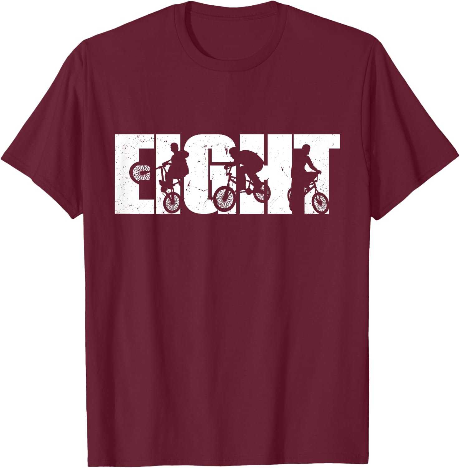 Kids 8 Year Old BMX Rider Birthday Party Boys Dirt Biking 8th T-Shirt - T-Shirt | Maroon