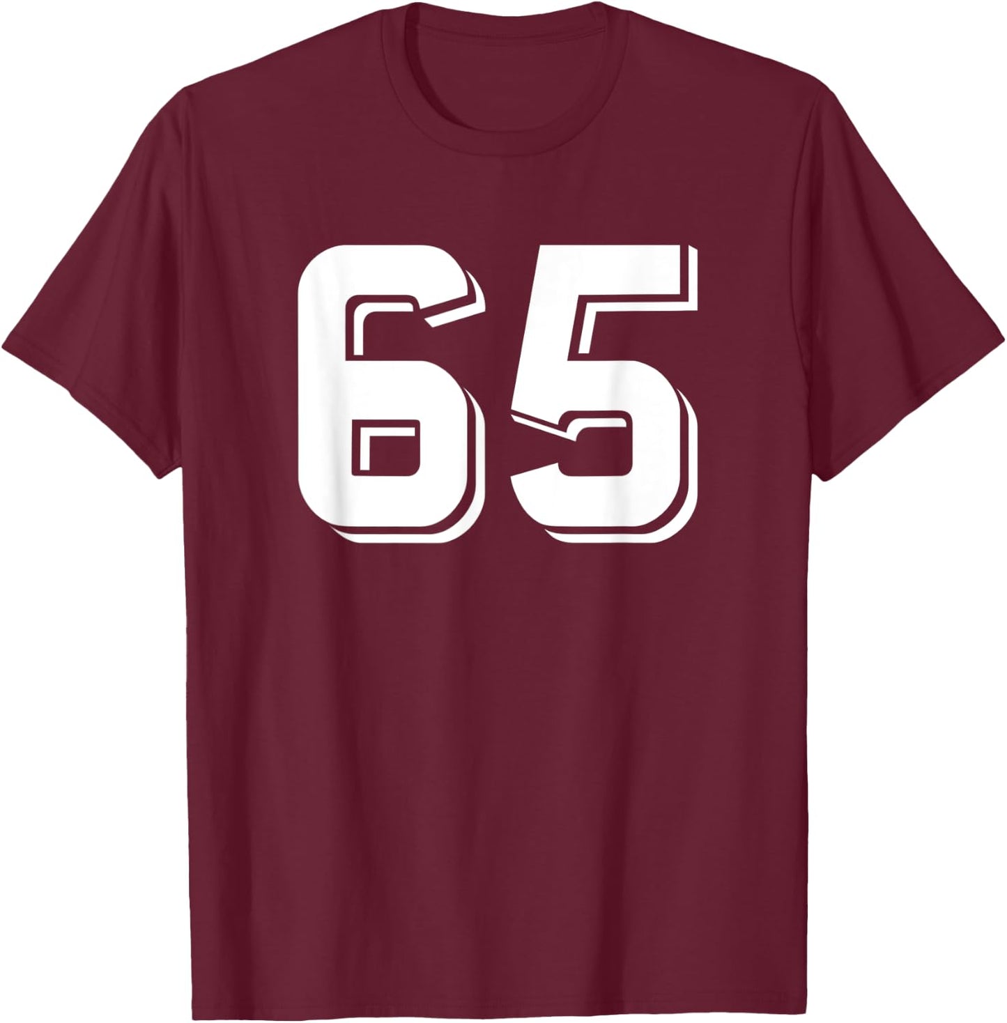 Number #65 Retro Sports Jersey Uniform White Lucky Number T-Shirt - T-Shirt | Maroon