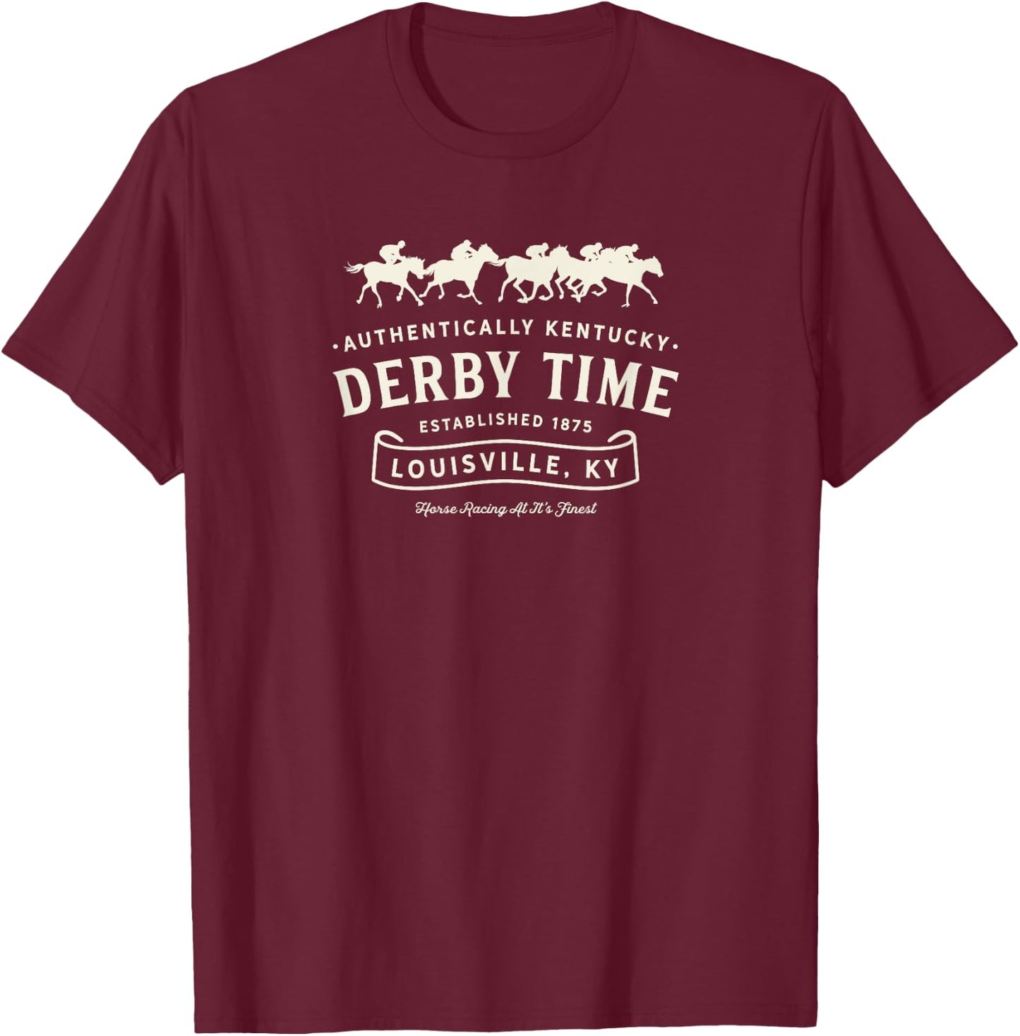 Derby Kentucky horse racing Vintage Graphic , , Black, Small, Short Sleeve, Classic Fit, Cotton Polyester Blend, Derby-themed T-Shirt - T-Shirt | Maroon