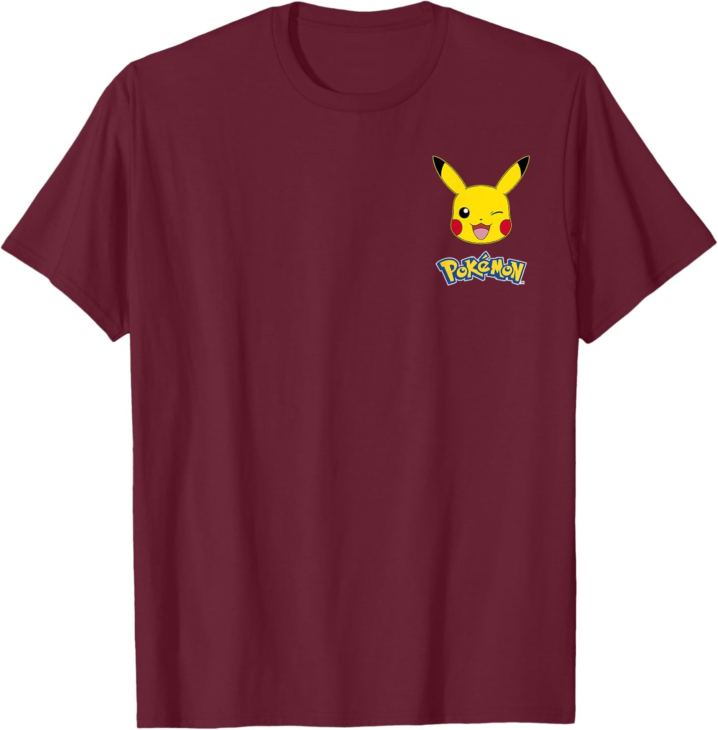 Pokémon Winking Pikachu Small Pocket Size Logo T-Shirt - T-Shirt | Maroon