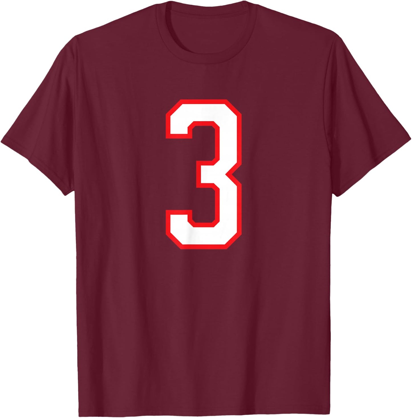 White Red Sports Team Number #3 T-Shirt - T-Shirt | Maroon