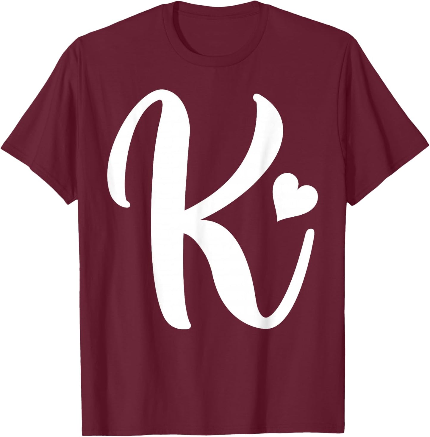 white letter K monogram initials minimalist heart graphic T-Shirt - T-Shirt | Maroon