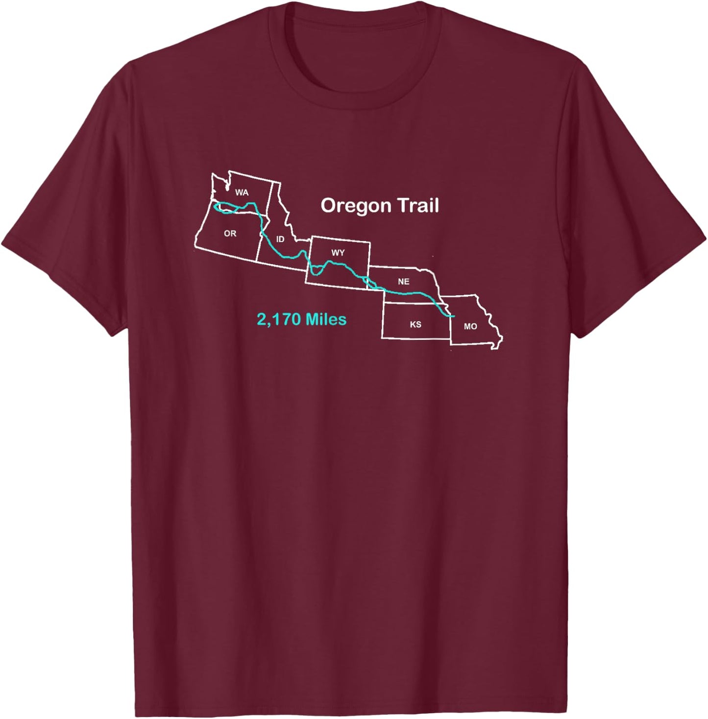 Route Map of The Oregon National Historic Trail T-Shirt - T-Shirt | Maroon
