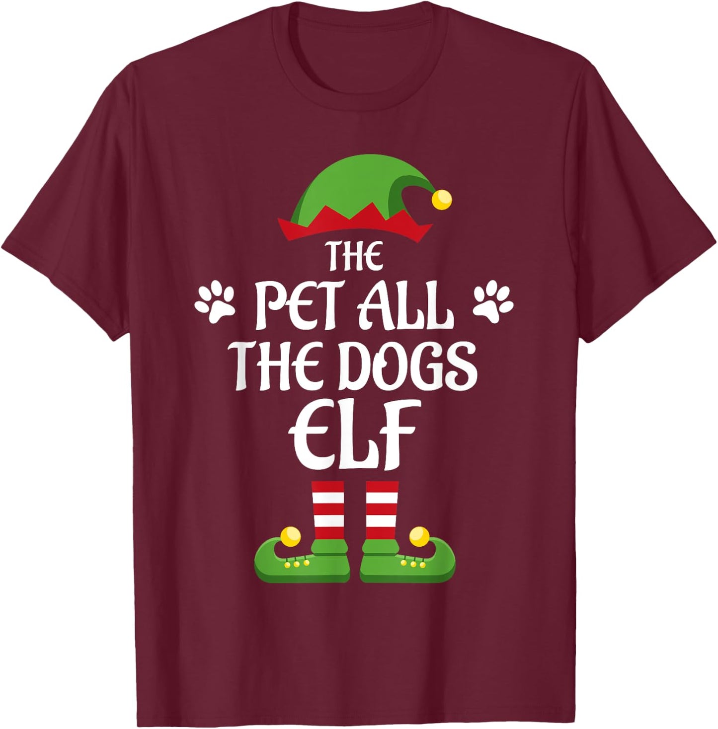 Pet All The Dogs Elf Family Matching Group Christmas T-Shirt - T-Shirt | Maroon