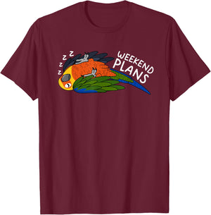 Weekend Plans Parrot I Sleeping Jenday Conure T-Shirt - T-Shirt | Maroon