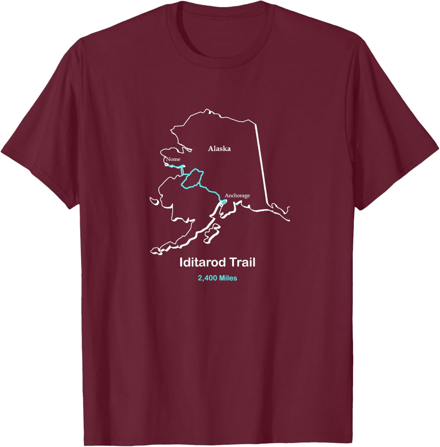 Iditarod National Historic Trail Route Map T-Shirt - T-Shirt | Maroon