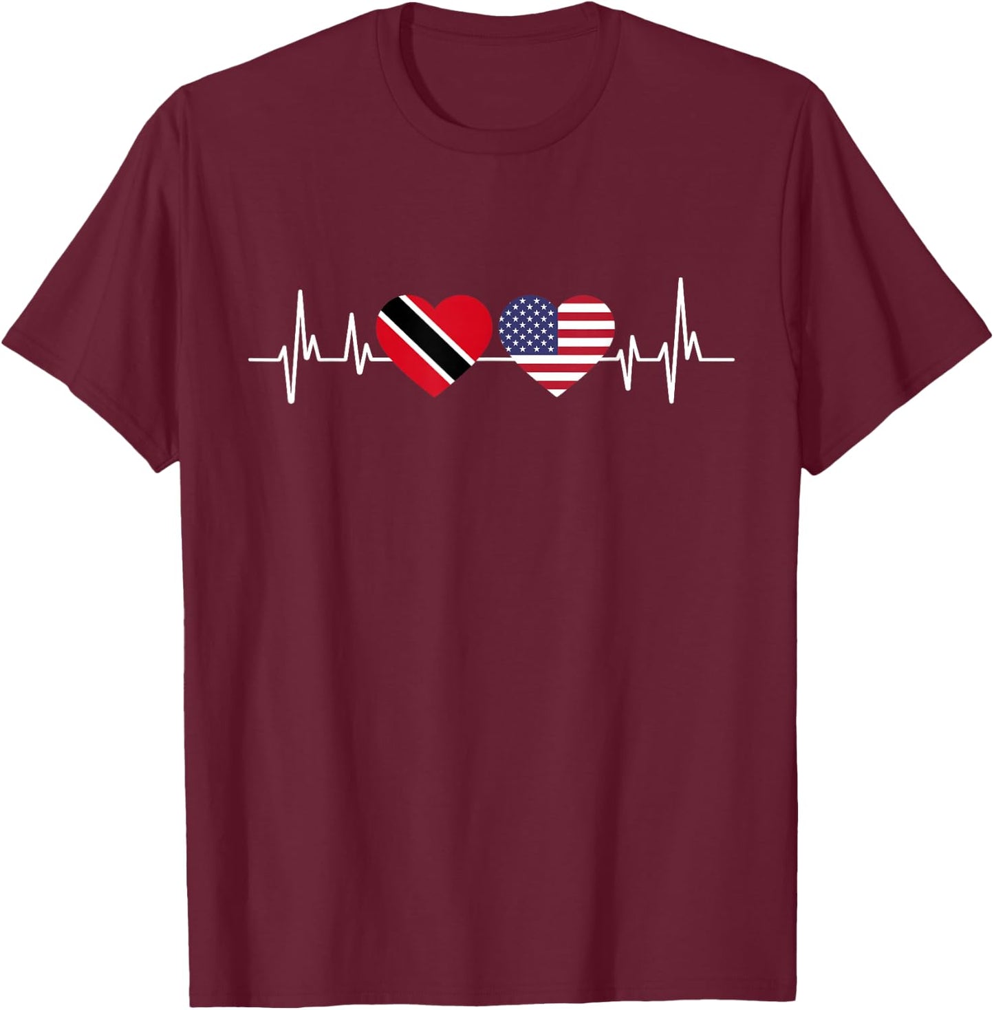 American Flag Heartbeat Trinidad And Tobago T-Shirt - T-Shirt | Maroon