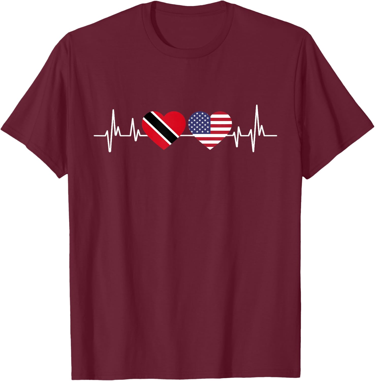 American Flag Heartbeat Trinidad And Tobago T-Shirt - T-Shirt | Maroon