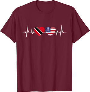 American Flag Heartbeat Trinidad And Tobago T-Shirt - T-Shirt | Maroon