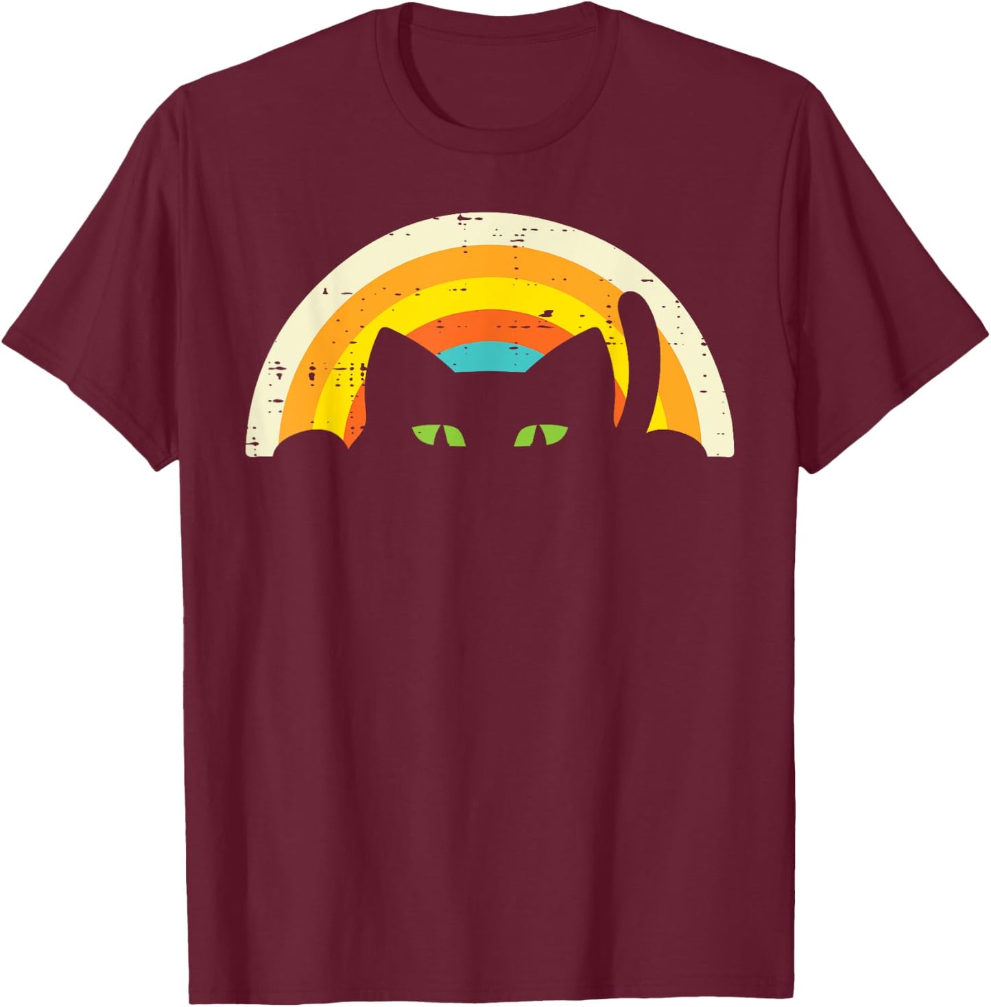 Peeping Black Cat Rainbow Vintage Halloween Men Women Kids T-Shirt - T-Shirt | Maroon