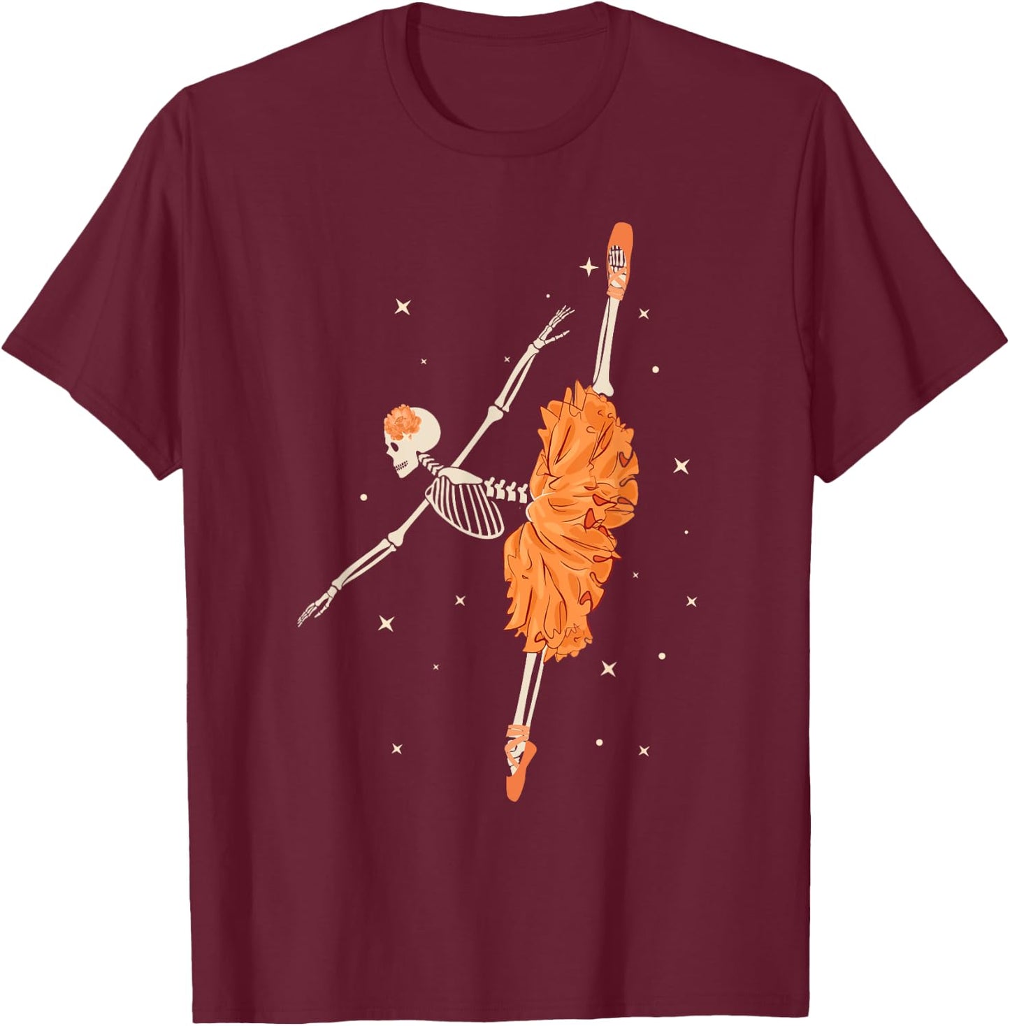 Dancing Skeleton Ballerina Ballet Dance Halloween Women Girl T-Shirt - T-Shirt | Maroon