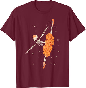 Dancing Skeleton Ballerina Ballet Dance Halloween Women Girl T-Shirt - T-Shirt | Maroon