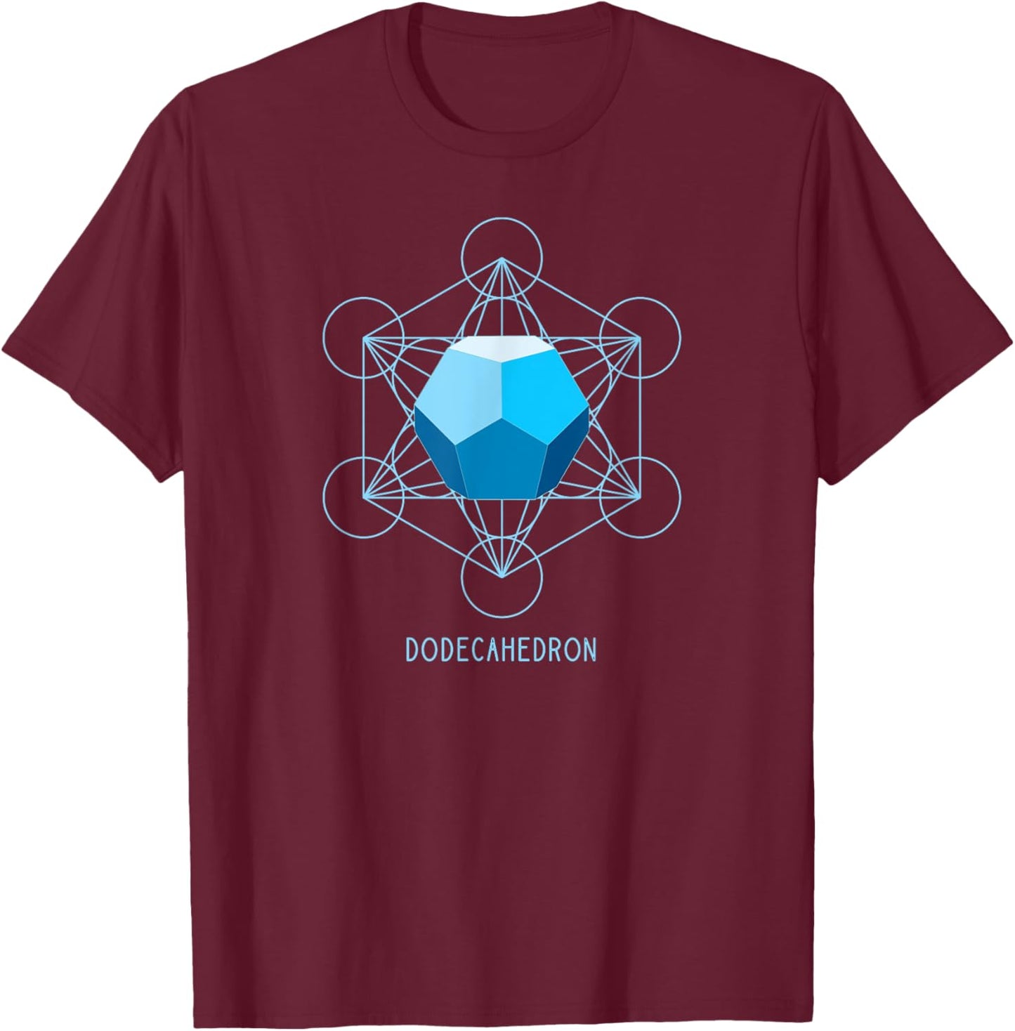 Dodecahedron Platonic Solid Shades of Blue Geometric Form T-Shirt - T-Shirt | Maroon