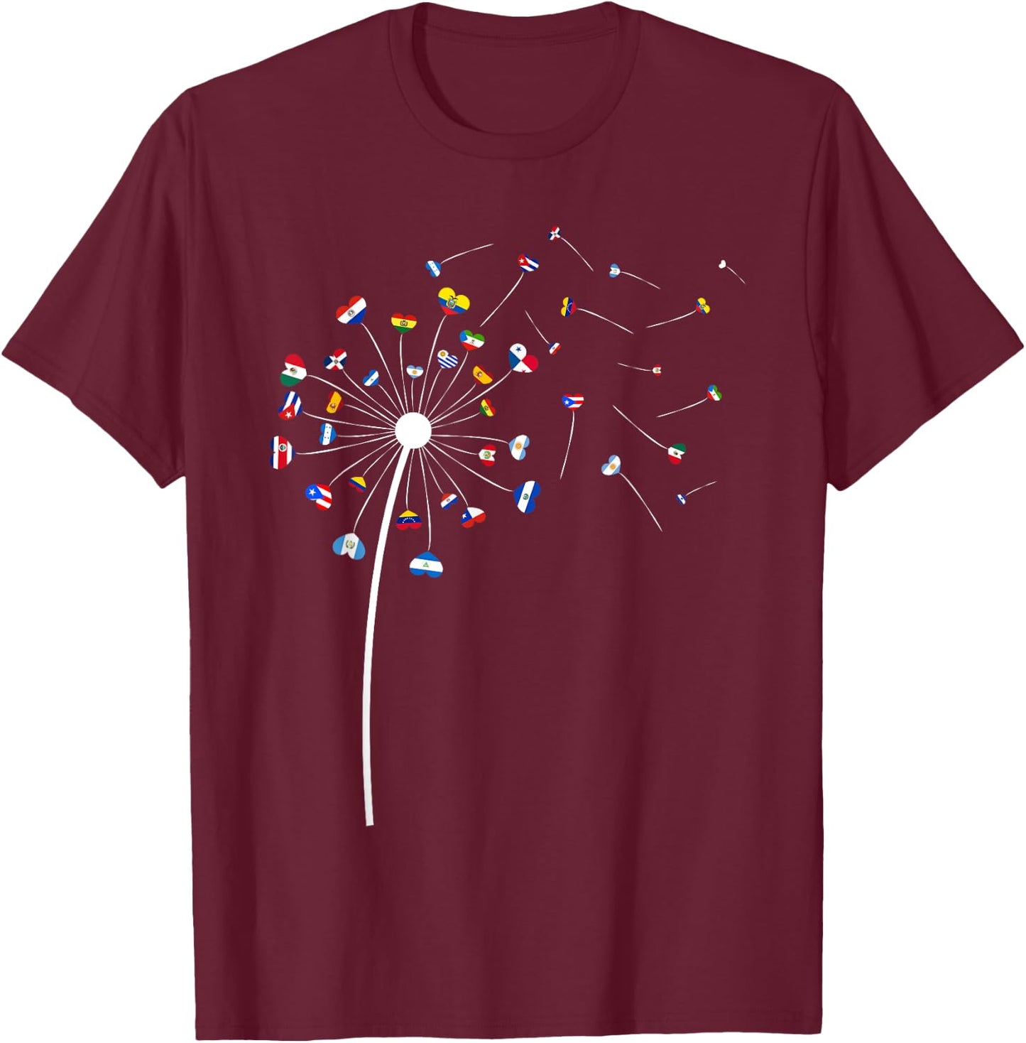 Dandelions Latina Countries Flag Hispanic Heritage Month Men T-Shirt - T-Shirt | Maroon