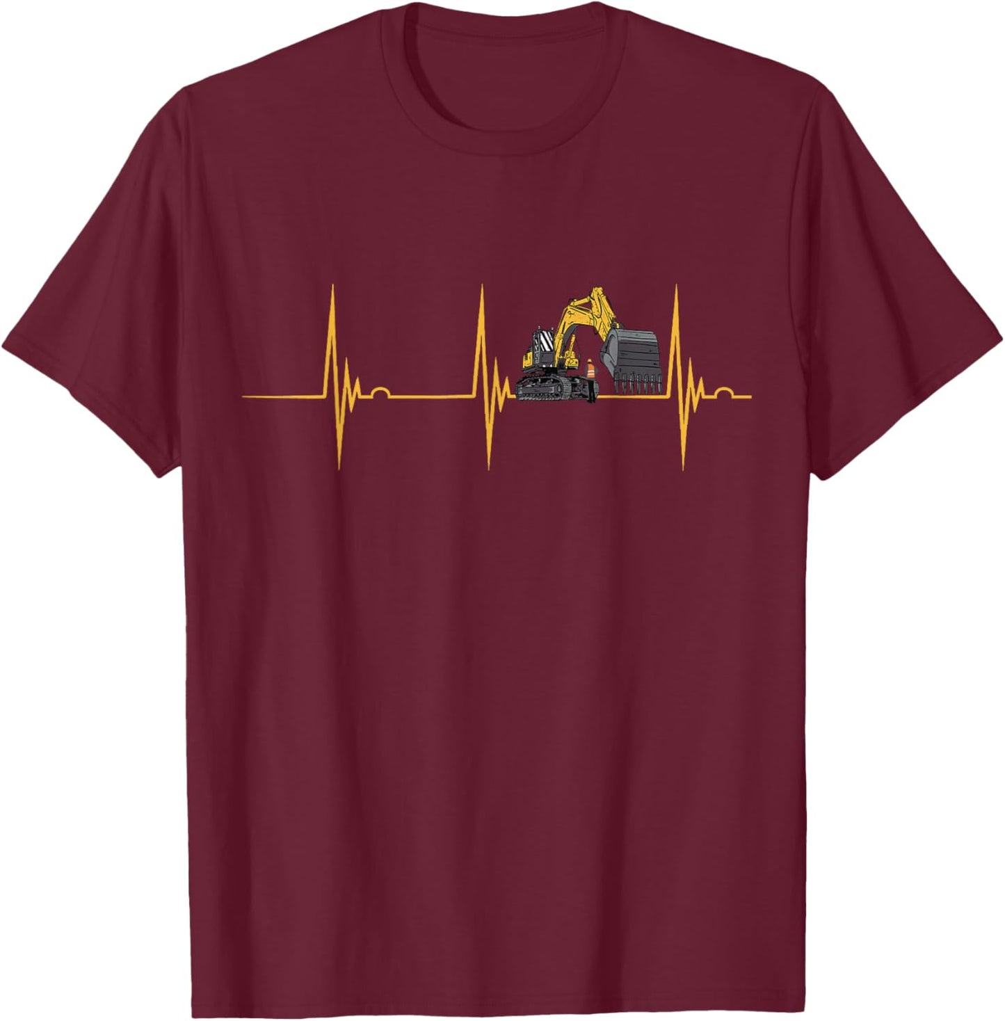 Excavator Heartbeat EKG Pulse Construction Vehicle Backhoe T-Shirt - T-Shirt | Maroon