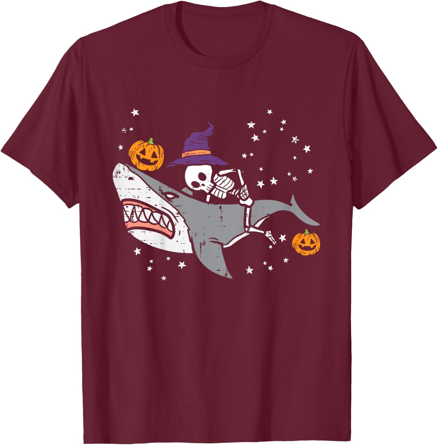 Kids Skeleton On Shark Cute Halloween Costume Toddler Boys Kids T-Shirt - T-Shirt | Maroon